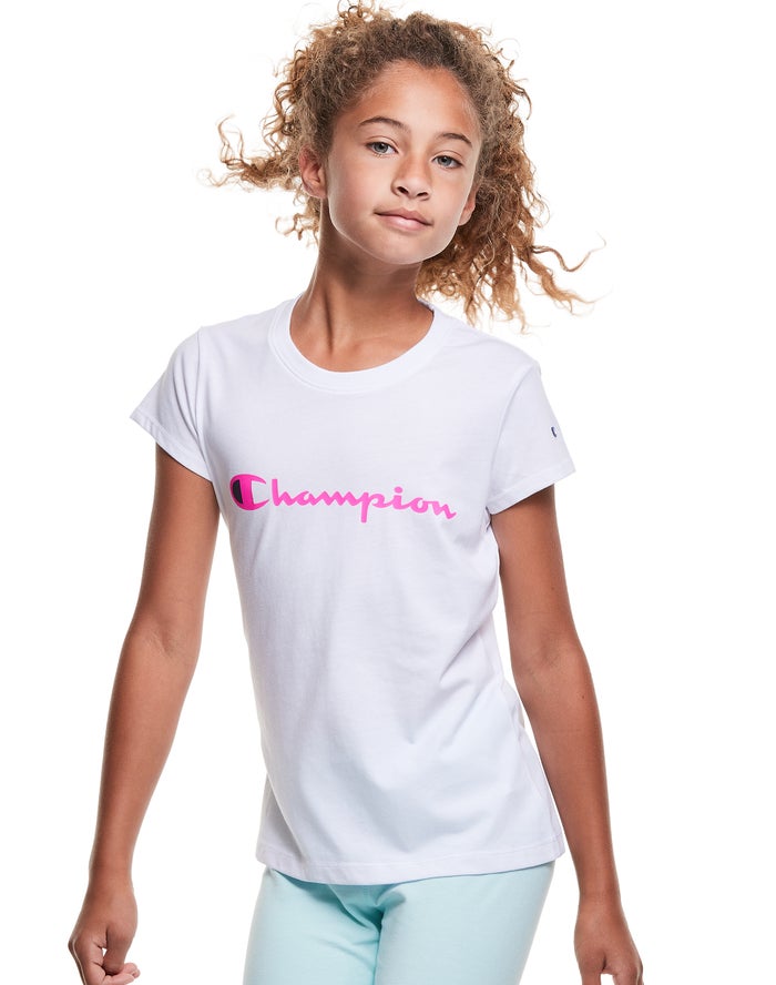 Champion Classic Script Logo T-Shirt Meisjes - Wit - Belgie 9856RLFGT